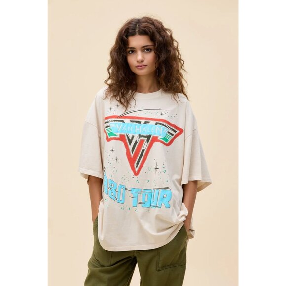 DAYDREAMER Van Halen 1980 Tour One Size Tee in Dirty White Womens Tshirt Top - Picture 13 of 16